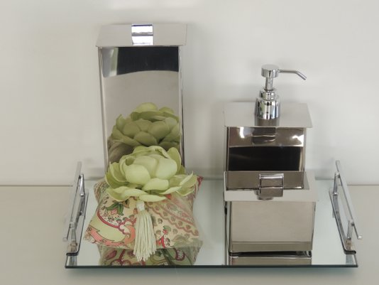 kit 3 Peças Aço Inox - Porta Escova, Saboneteria e Porta Cotonete 18072