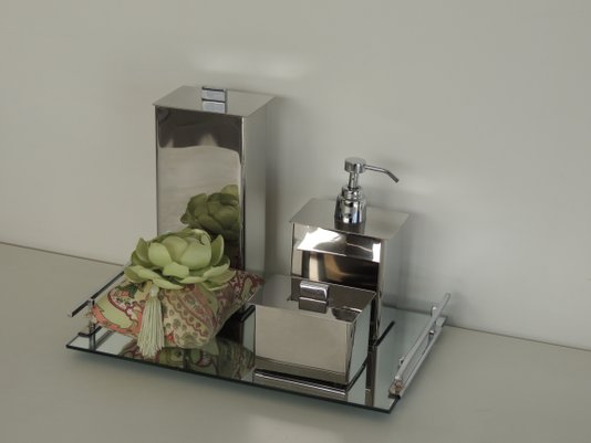 kit 3 Peças Aço Inox - Porta Escova, Saboneteria e Porta Cotonete 18072