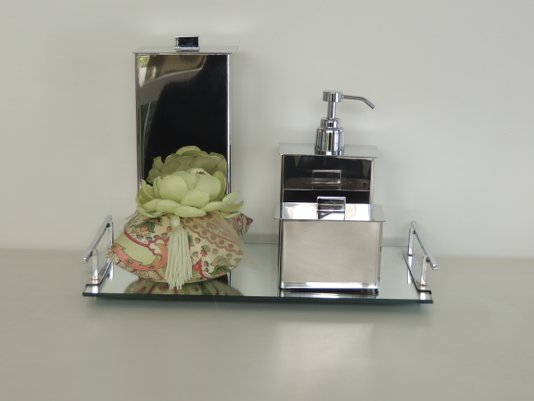 kit 3 Peças Aço Inox - Porta Escova, Saboneteria e Porta Cotonete 18072