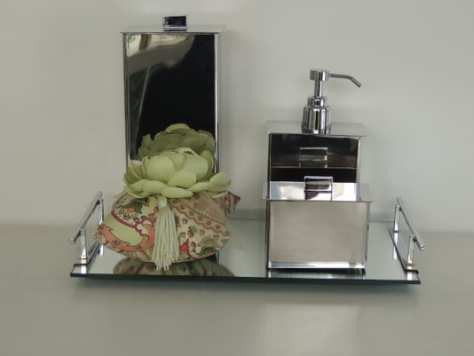 kit 3 Peças Aço Inox - Porta Escova, Saboneteria e Porta Cotonete 18072