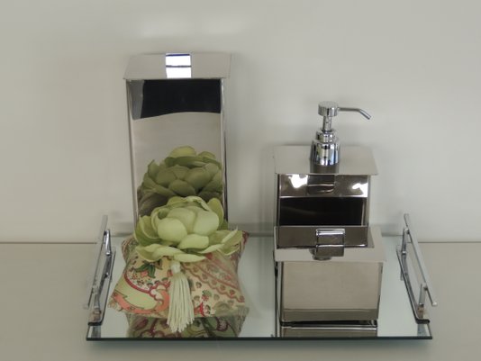 kit 3 Peças Aço Inox - Porta Escova, Saboneteria e Porta Cotonete 18072