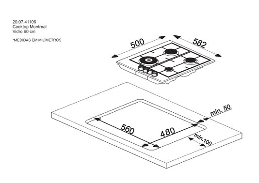 Cooktop Montreal Vidro 60cm 20.07.41106 Debacco