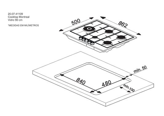 Cooktop Montreal vidro 90CM 20.07.41109 Debacco
