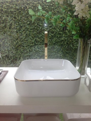 Cuba Apoio Branca com Filete Dourado 38x38x14 -18030