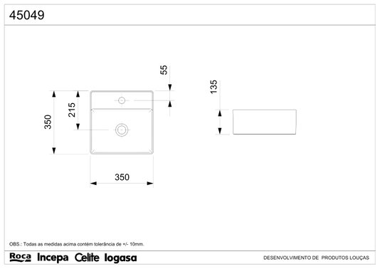Cuba apoio quadrada com mesa 35x35 Platinun P4 Incepa