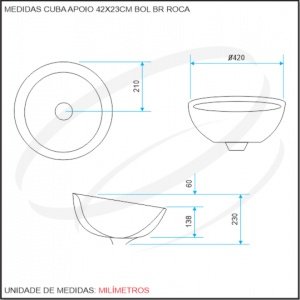 Cuba de apoio de louça com diametro 42cm branca BOL ROCA