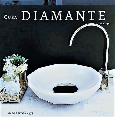 Cuba Diamante Redonda 39cm Madreperola com Ferragem Cromada