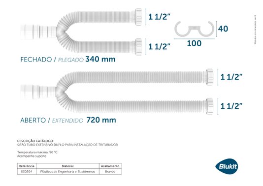 Sifão Duplo para Instalação de Triturador branco - 30204 BLUKIT