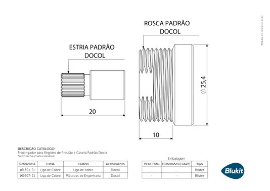 Prolongador para Registro de Pressão e Gaveta Padrão Docol - 161607 BLUKIT