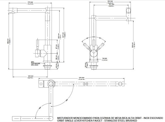 Misturador Monocomando para Cozinha de Mesa Orbit - AÇO INOX DOCOL
