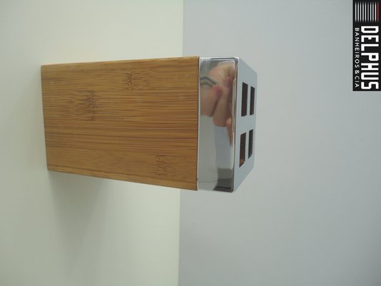 Porta Escova Quadrado de Bambu Com Acabamento Inox