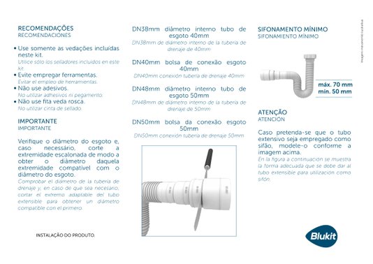 Sifão Tubo Extensivo Universal com Joelho de 90º PVC Branco - 30124 BLUKIT