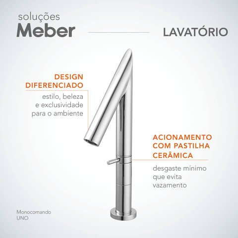 Misturador Monocomando de Lavatório Alto 2877 C90 UNO Cromado - MEBER