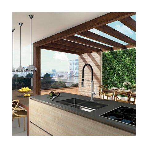 Misturador Monocomando para Cozinha Mesa Bica Alta DOC Preto e Cromado - 695757 Docol