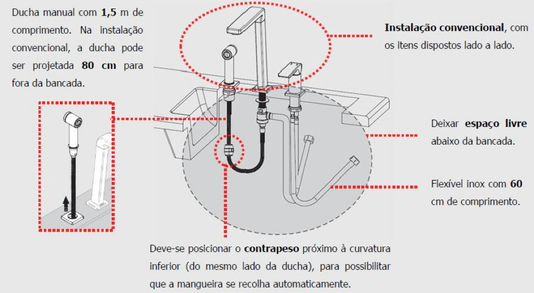 Misturador Monocomando Docol para Cozinha com Ducha manual BISTRO cromado - 647306