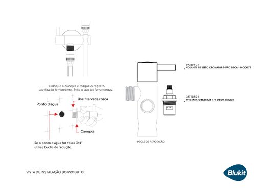 Registro para Ducha Hidiênica 1/4 de Volta com Suporte Integrado Cromado - 200203 BLUKIT