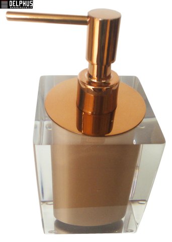 Saboneteira Liquida de Mesa (10,5 X 8,0 X 8,0)cm em Poliester Cristal /Marrom com Tampa Red Gold