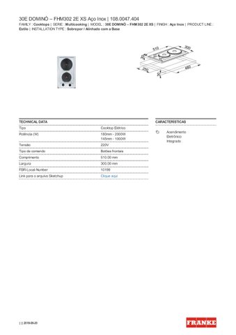 Fogão de mesa multicooking 30 inox 2 bocas eletrico FHM 302E XS Domino Franke