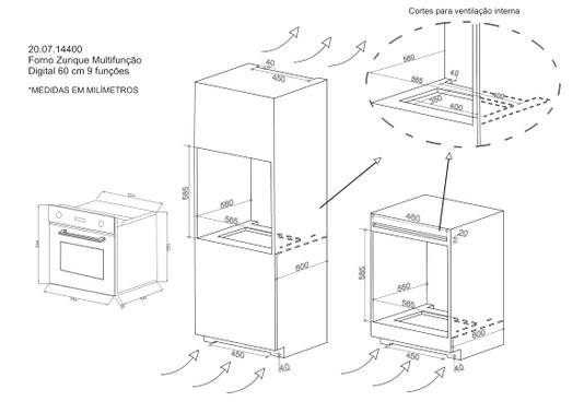 Forno Zurique Eletrônico 60cm 9 Funções 20.07.14400 Debacco