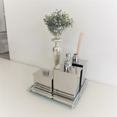 kit 3 Peças Aço Inox - Difusor, Saboneteria e Porta Cotonete