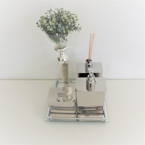 kit 3 Peças Aço Inox - Difusor, Saboneteria e Porta Cotonete