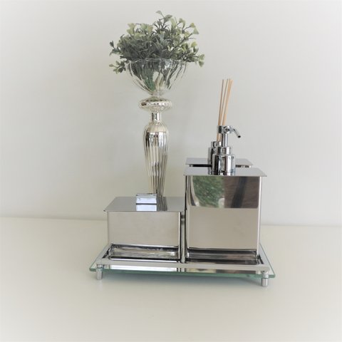 kit 3 Peças Aço Inox - Difusor, Saboneteria e Porta Cotonete