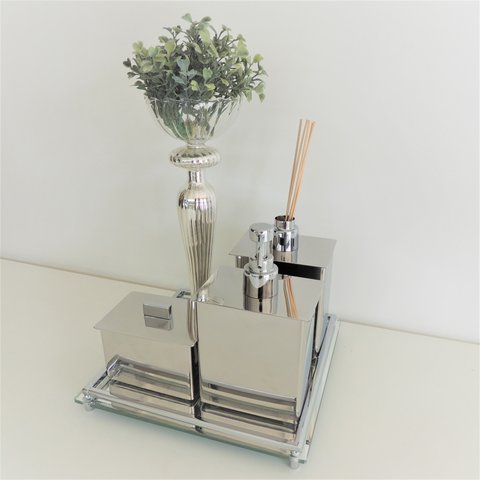 kit 3 Peças Aço Inox - Difusor, Saboneteria e Porta Cotonete