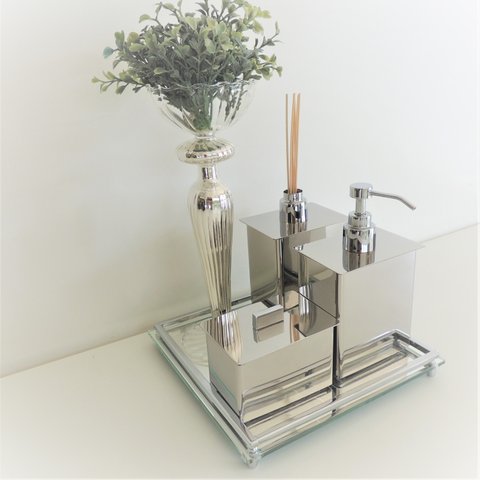 kit 3 Peças Aço Inox - Difusor, Saboneteria e Porta Cotonete