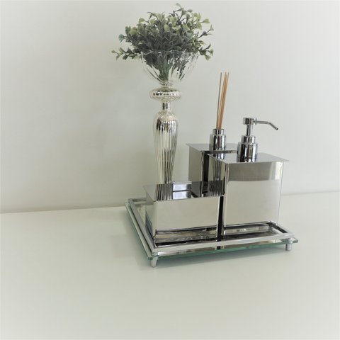 kit 3 Peças Aço Inox - Difusor, Saboneteria e Porta Cotonete