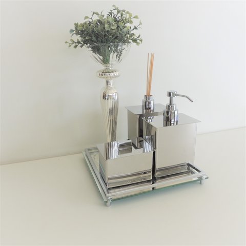 kit 3 Peças Aço Inox - Difusor, Saboneteria e Porta Cotonete
