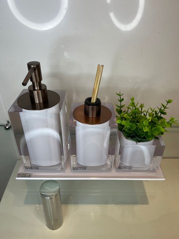 Kit 3 Peças com Bandeja Cristal Branco / Tampa Cobre Escovado Resimetal