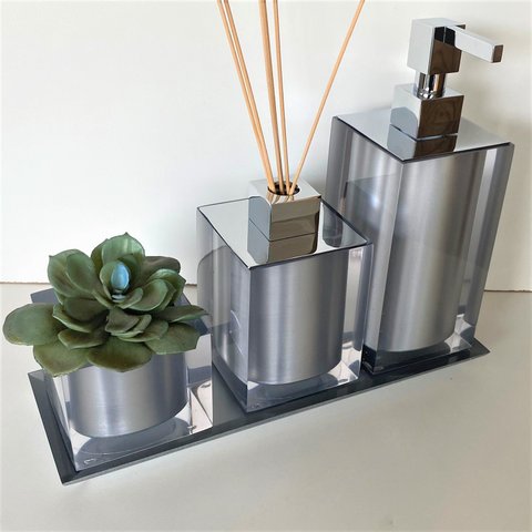 Kit 3 peças com Bandeja Cristal Cromado
