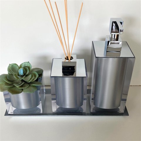 Kit 3 peças com Bandeja Cristal Cromado