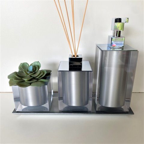 Kit 3 peças com Bandeja Cristal Cromado