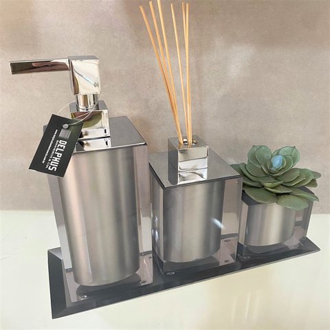 Kit 3 peças com Bandeja Cristal Cromado