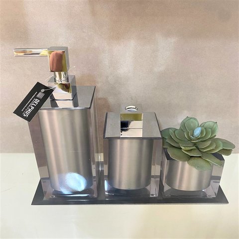 Kit 3 peças com Bandeja Cristal Cromado