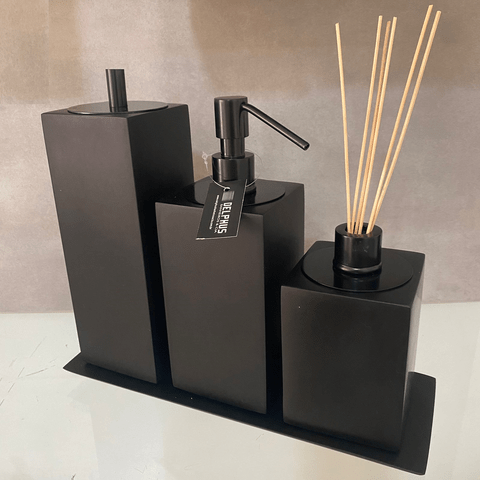 Kit 3 peças com Bandeja Preto Fosco
