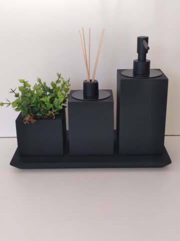 Kit 3 peças com Bandeja Preto Fosco Resimetal