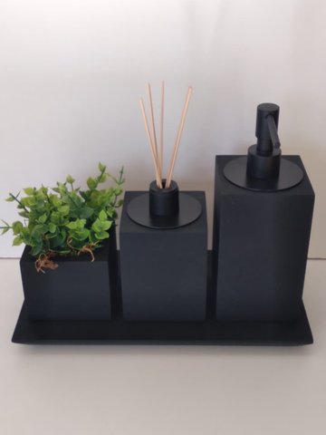 Kit 3 peças com Bandeja Preto Fosco Resimetal