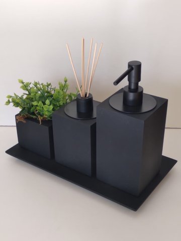 Kit 3 peças com Bandeja Preto Fosco Resimetal
