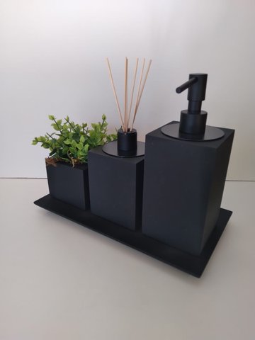 Kit 3 peças com Bandeja Preto Fosco Resimetal