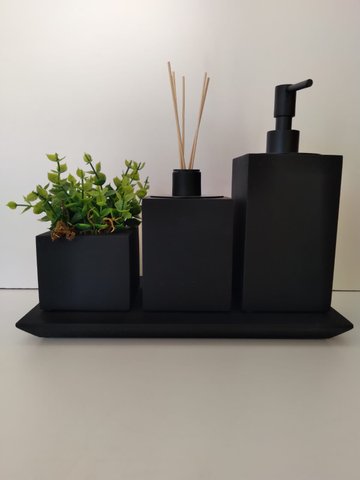 Kit 3 peças com Bandeja Preto Fosco Resimetal