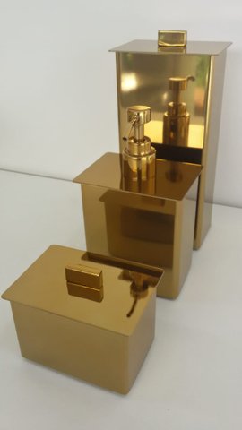 kit 3 Peças Gold - Porta Escova, Saboneteria e Porta Cotonete 18246