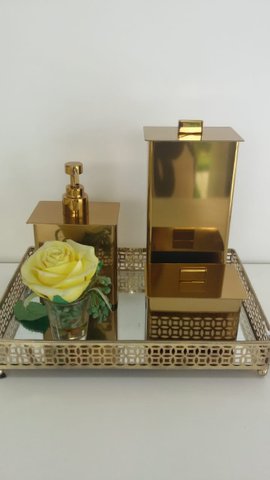 kit 3 Peças Gold - Porta Escova, Saboneteria e Porta Cotonete 18246