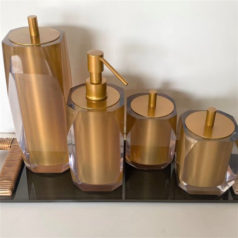 kIT 4 Peças Cristal Dourado / Tampa Dourado Escovado