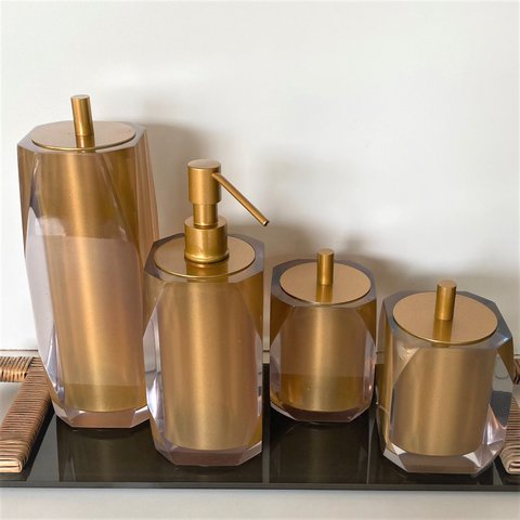 kIT 4 Peças Cristal Dourado / Tampa Dourado Escovado