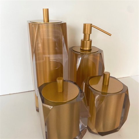 kIT 4 Peças Cristal Dourado / Tampa Dourado Escovado