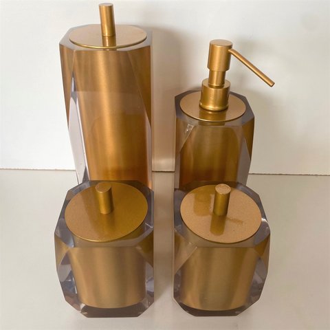 kIT 4 Peças Cristal Dourado / Tampa Dourado Escovado