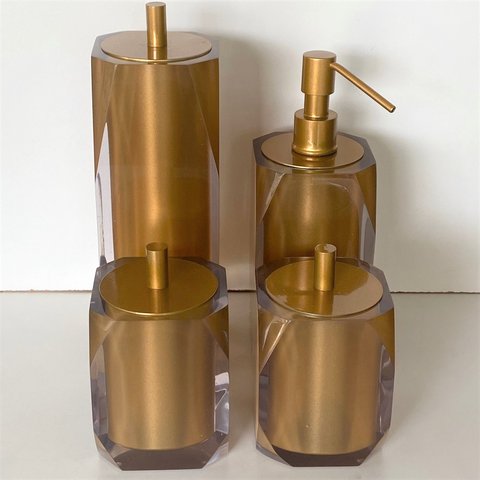 kIT 4 Peças Cristal Dourado / Tampa Dourado Escovado