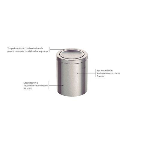 Lixeira Inox com Tampa Basculante Swing 94542.105 Tramontina
